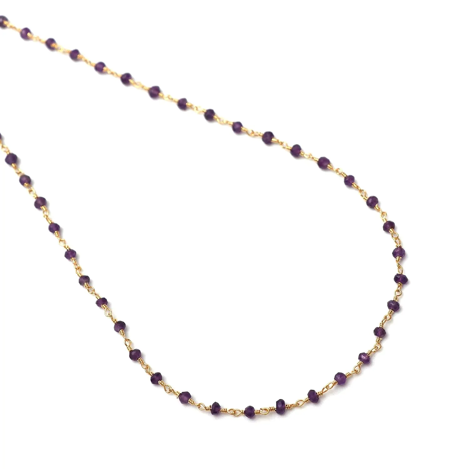 Gempires Natural Amethyst Necklace and Bracelet Set in Rosary Chain, February Birthstone Jewelry, Energy Healing Crystals, Gift for Her, Adjustable Length 18 inch and 8 inch (Amethyst)