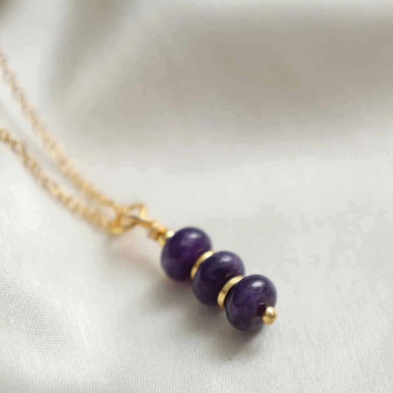 Gempires Purple Amethyst Pendant Necklace February Birthstone Minimalist Jewelry Hypoallergenic 18 Inch Gold Plated Dainty Layered Gemstone Necklaces