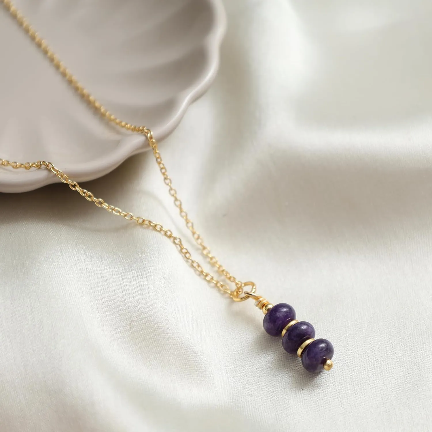 Gempires Purple Amethyst Pendant Necklace February Birthstone Minimalist Jewelry Hypoallergenic 18 Inch Gold Plated Dainty Layered Gemstone Necklaces