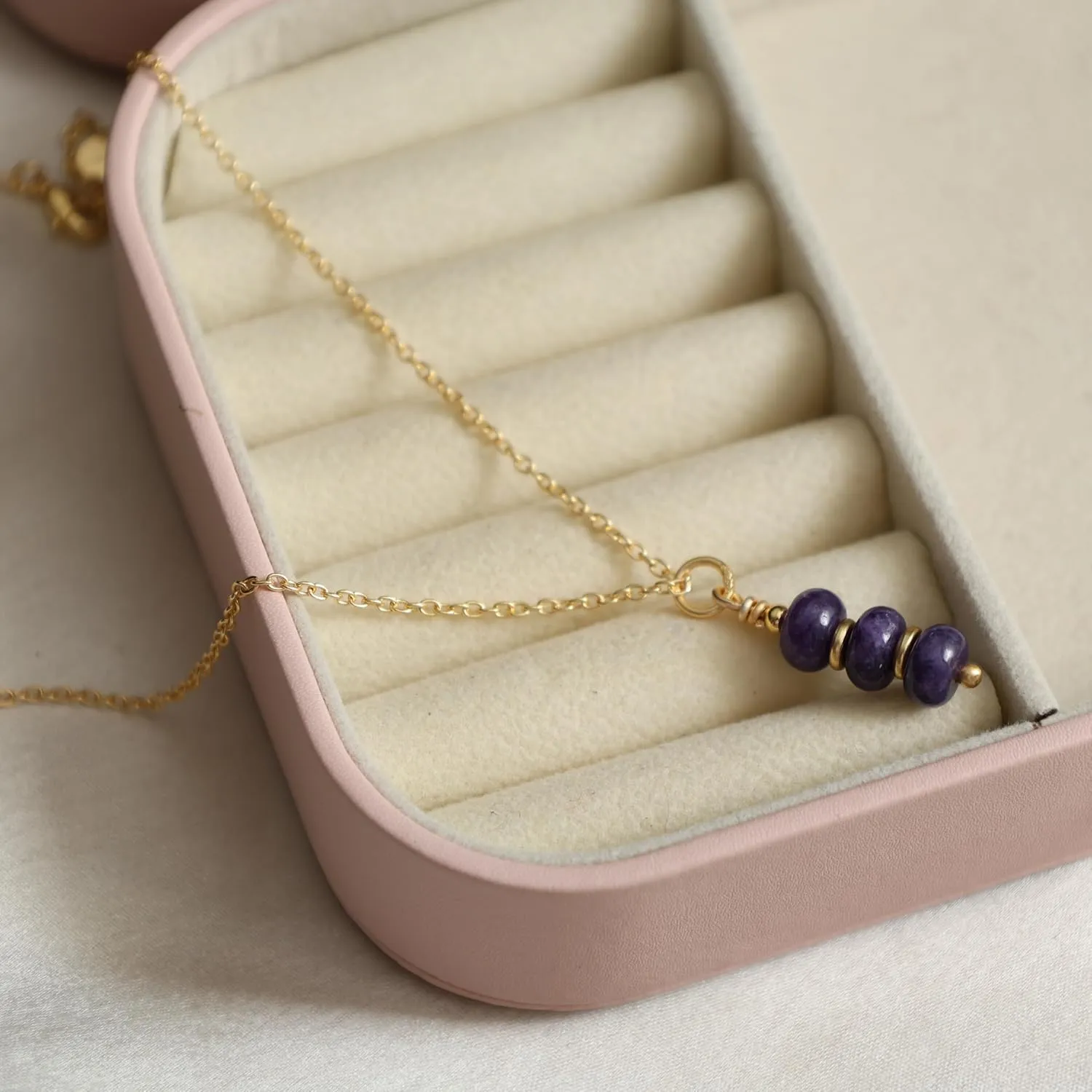Gempires Purple Amethyst Pendant Necklace February Birthstone Minimalist Jewelry Hypoallergenic 18 Inch Gold Plated Dainty Layered Gemstone Necklaces
