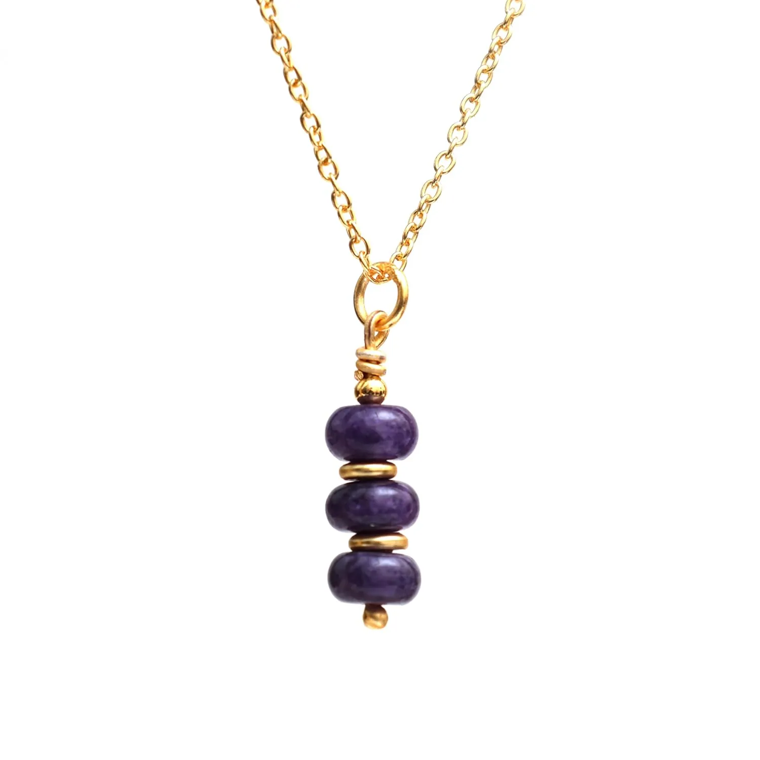 Gempires Purple Amethyst Pendant Necklace February Birthstone Minimalist Jewelry Hypoallergenic 18 Inch Gold Plated Dainty Layered Gemstone Necklaces