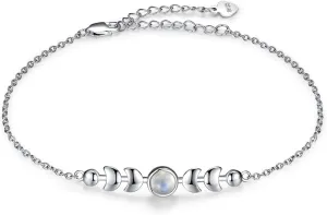 Genuine Moonstone Bracelet Sterling Silver Moon Phase Bracelet Minimalist Moonstone Jewelry for Mom Friends Daughter