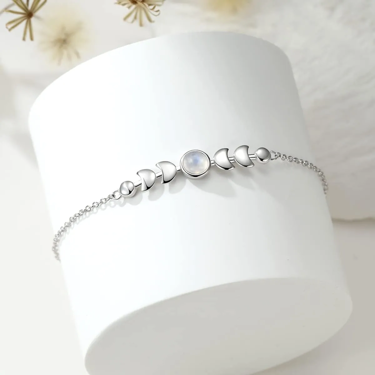 Genuine Moonstone Bracelet Sterling Silver Moon Phase Bracelet Minimalist Moonstone Jewelry for Mom Friends Daughter