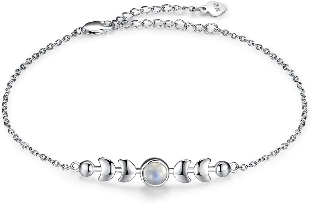 Genuine Moonstone Bracelet Sterling Silver Moon Phase Bracelet Minimalist Moonstone Jewelry for Mom Friends Daughter