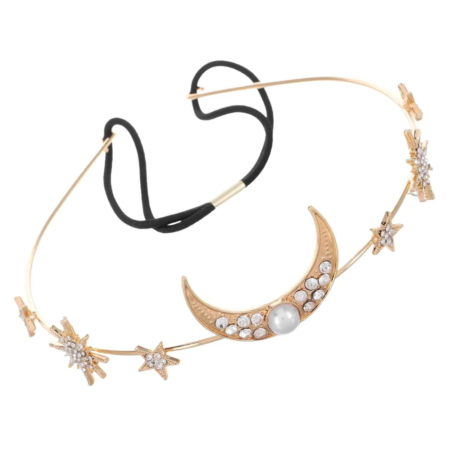 Geometric Pearl Headband with Elasticity Charming Moon and Star Hair Accessory for Weddings and Parties Rhinestone Hairband for Everyday Use and Special