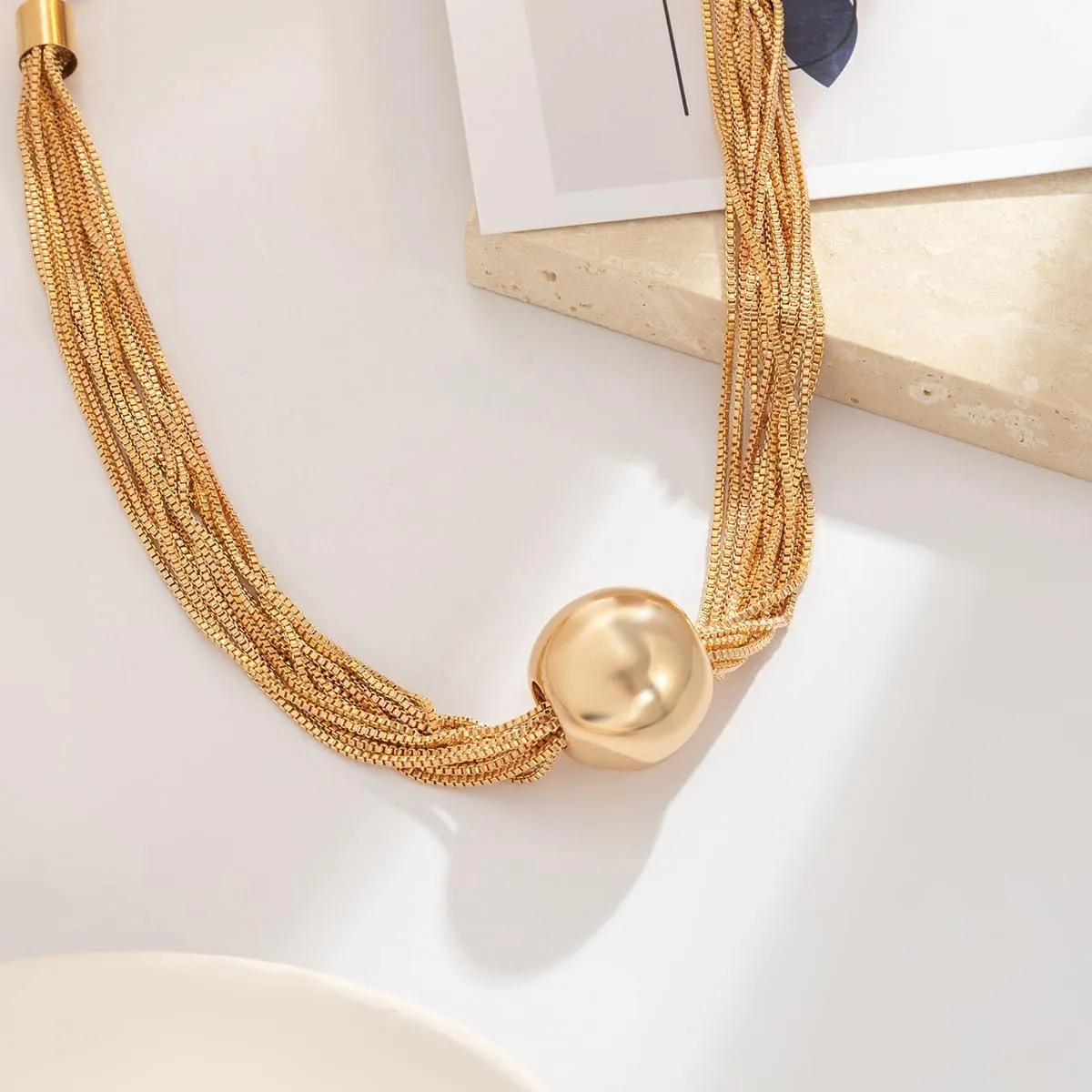 Geometric Sphere Necklace for Women Chunky Choker Necklace Chains Geometric Sphere Long Necklace Jewelry