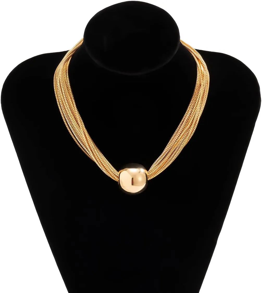 Geometric Sphere Necklace for Women Chunky Choker Necklace Chains Geometric Sphere Long Necklace Jewelry