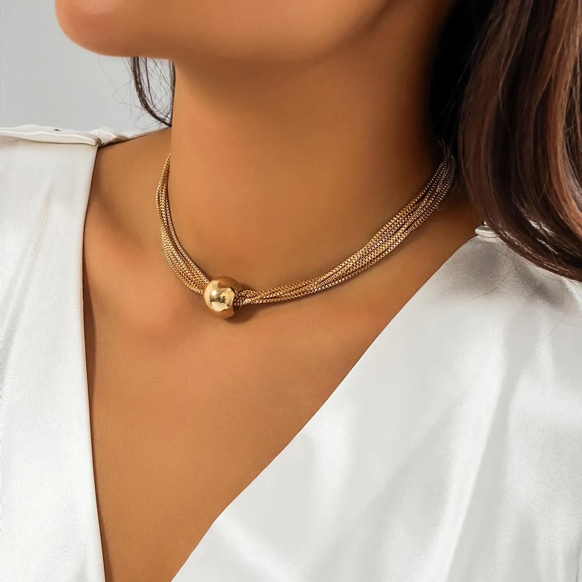 Geometric Sphere Necklace for Women Chunky Choker Necklace Chains Geometric Sphere Long Necklace Jewelry