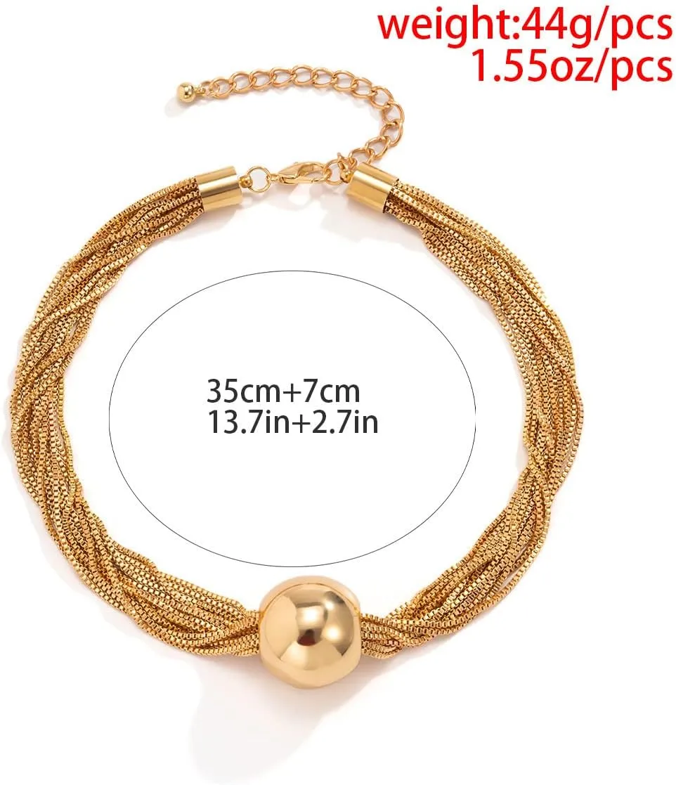 Geometric Sphere Necklace for Women Chunky Choker Necklace Chains Geometric Sphere Long Necklace Jewelry