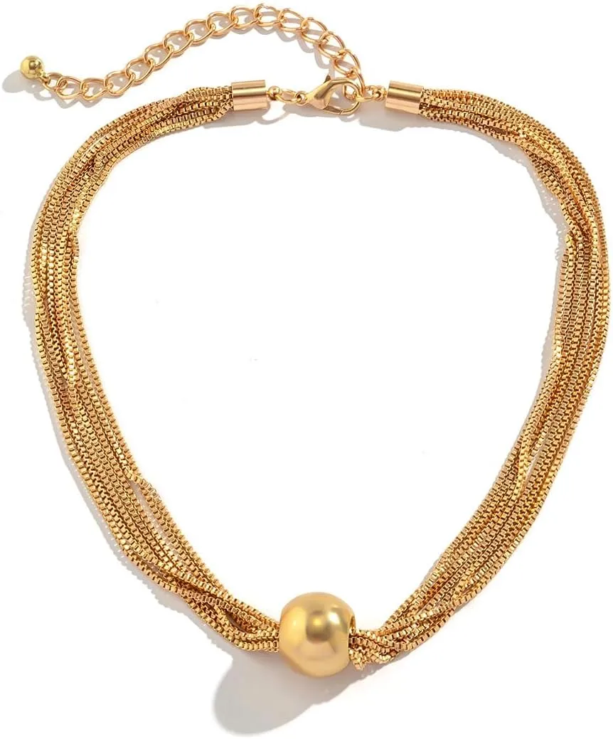 Geometric Sphere Necklace for Women Chunky Choker Necklace Chains Geometric Sphere Long Necklace Jewelry