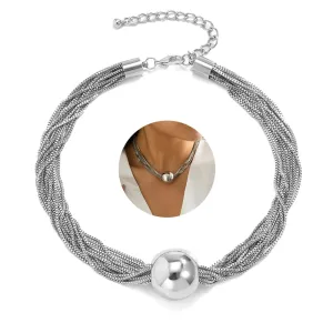 Geometric Sphere Necklace Hip-Hop Choker Multilayer Chain for Women(Silver)