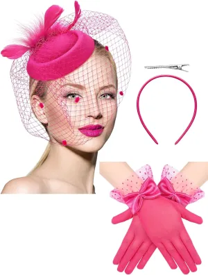 Geyoga 50s Fascinators Hat for Women 20s Feather Pillbox Hair Clip Funeral Tea Party First Communion Headpiece and Lace Glove