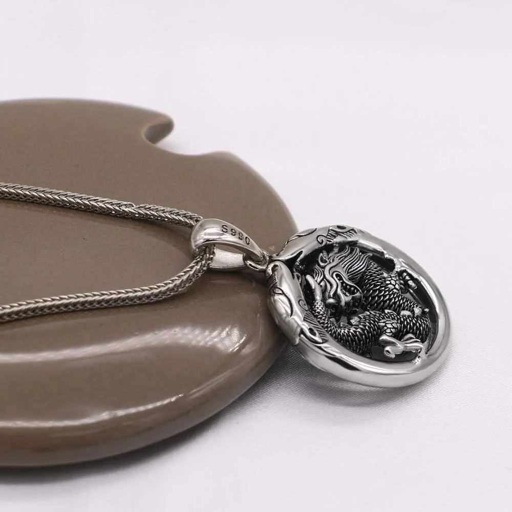 Gift Men's 100% 925 Sterling Silver Dragon Circle Pendant Necklace 18-28 Inches Solid Silver Chain Fashion Fine Jewelry- Italy