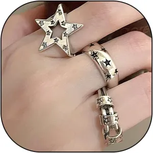 GIGB PBDK 3Pcs Gothic Star Stackable Ring Set,Vintage Grunge Adjustable Open Rings Pack for Women,Trendy Punk Rock 14K Gold Metal Knuckle Statement Rings