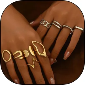 GIGB PBDK 9Pcs Chunky Gold Geometric Ring Set, Modern Irregular Geometric Adjustable Opening Ring, Dainty Unique Statement Jewelry Gift for Women