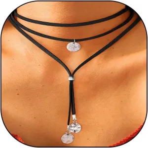 GIGB PBDK Boho Layered Circle Pendant Suede Choker for Women Western Vintage Round Disc Velvet Necklace Fashion Cowgirl Long Choker Ethnic Jewelry Accessories