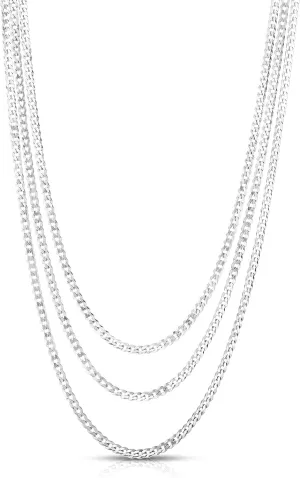 Giorgio Bergamo 925 Sterling Silver Cuban, Curb Chain Layered Necklace