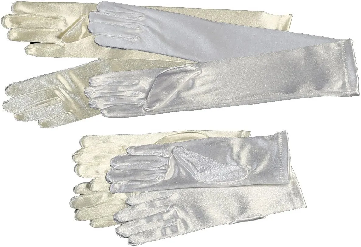 Girls White Satin Gloves