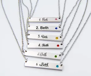 Godmother Personalized Birthstone Bar Necklace, Bar Necklace in Silver, Stainless Steel