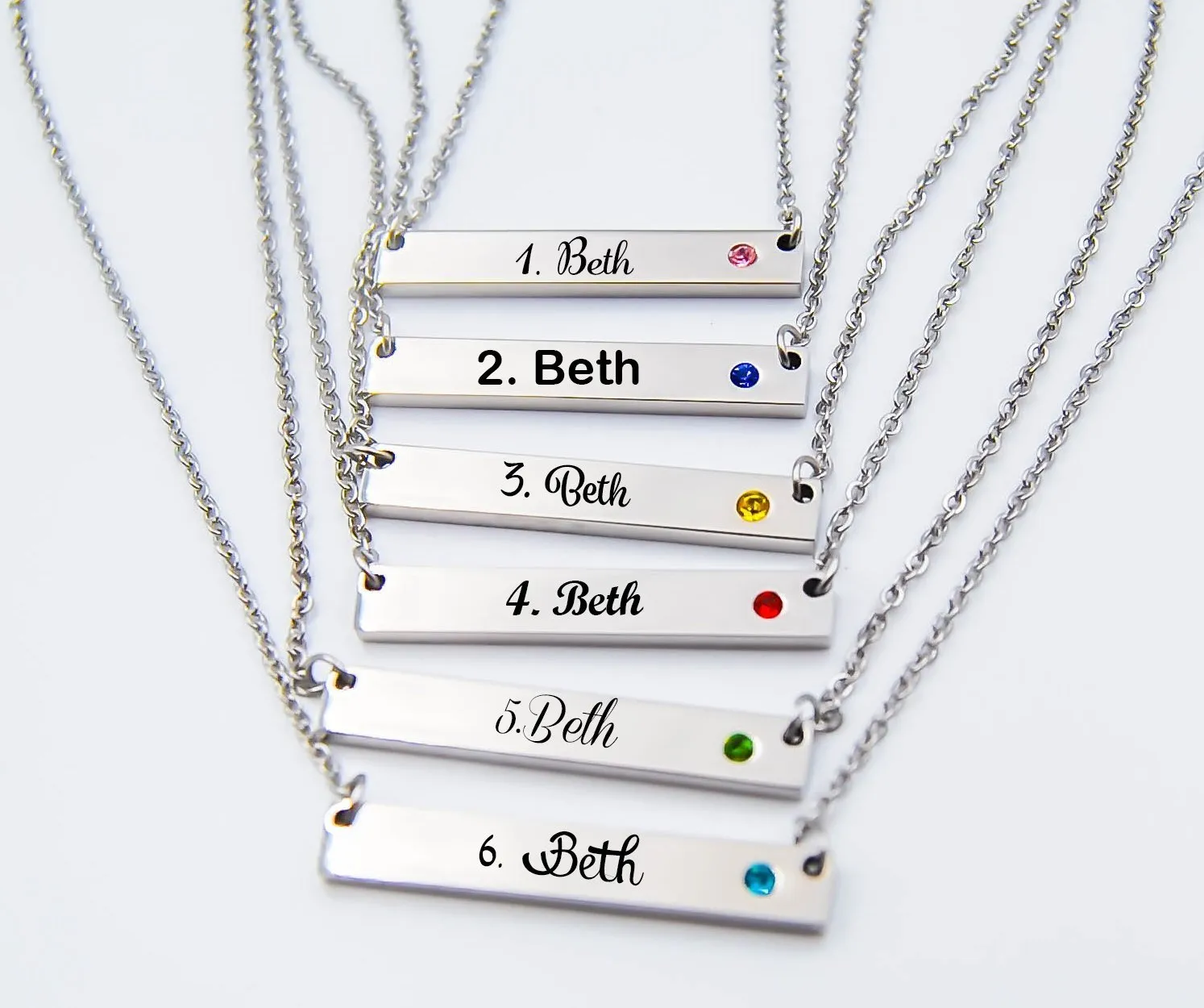 Godmother Personalized Birthstone Bar Necklace, Bar Necklace in Silver, Stainless Steel