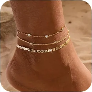 Gold Ankle Bracelets for women,14k Gold/Silver Plated Waterproof Layered lightweight Cuban Link Figaro Chain Heart anklet butterfly anklet Pearl Ankle Bracelets Set Gold Anklets for women Trendy Jewelry Gift for Women