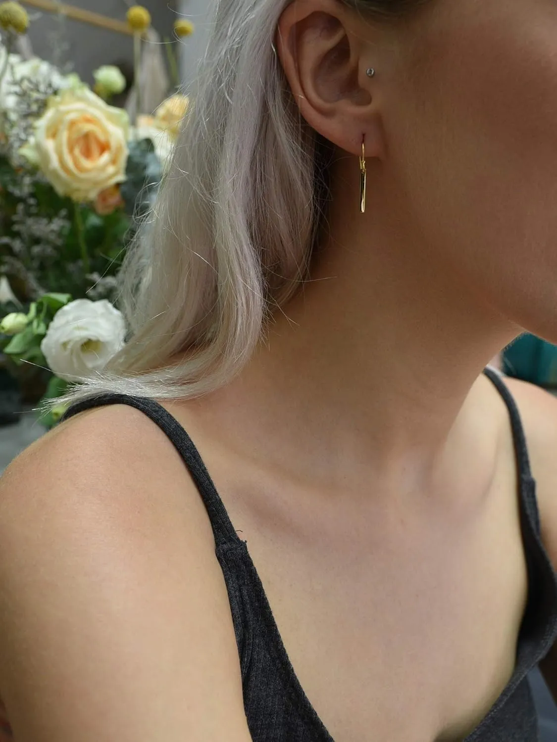 Gold Bar Earrings 18K Gold Plated Sterling Silver Bar Drop Earrings