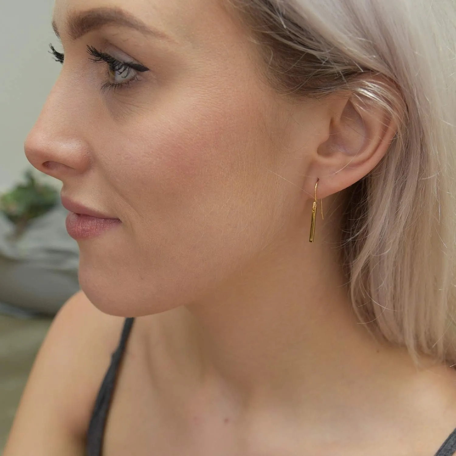 Gold Bar Earrings 18K Gold Plated Sterling Silver Bar Drop Earrings