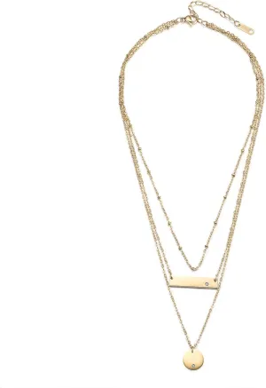Gold Bar Necklace for Women Vertical/Horizontal Bar Pendant Necklaces with Adjustable Chain Necklace Adult Jewelry (Bar Disc Layered Necklace)