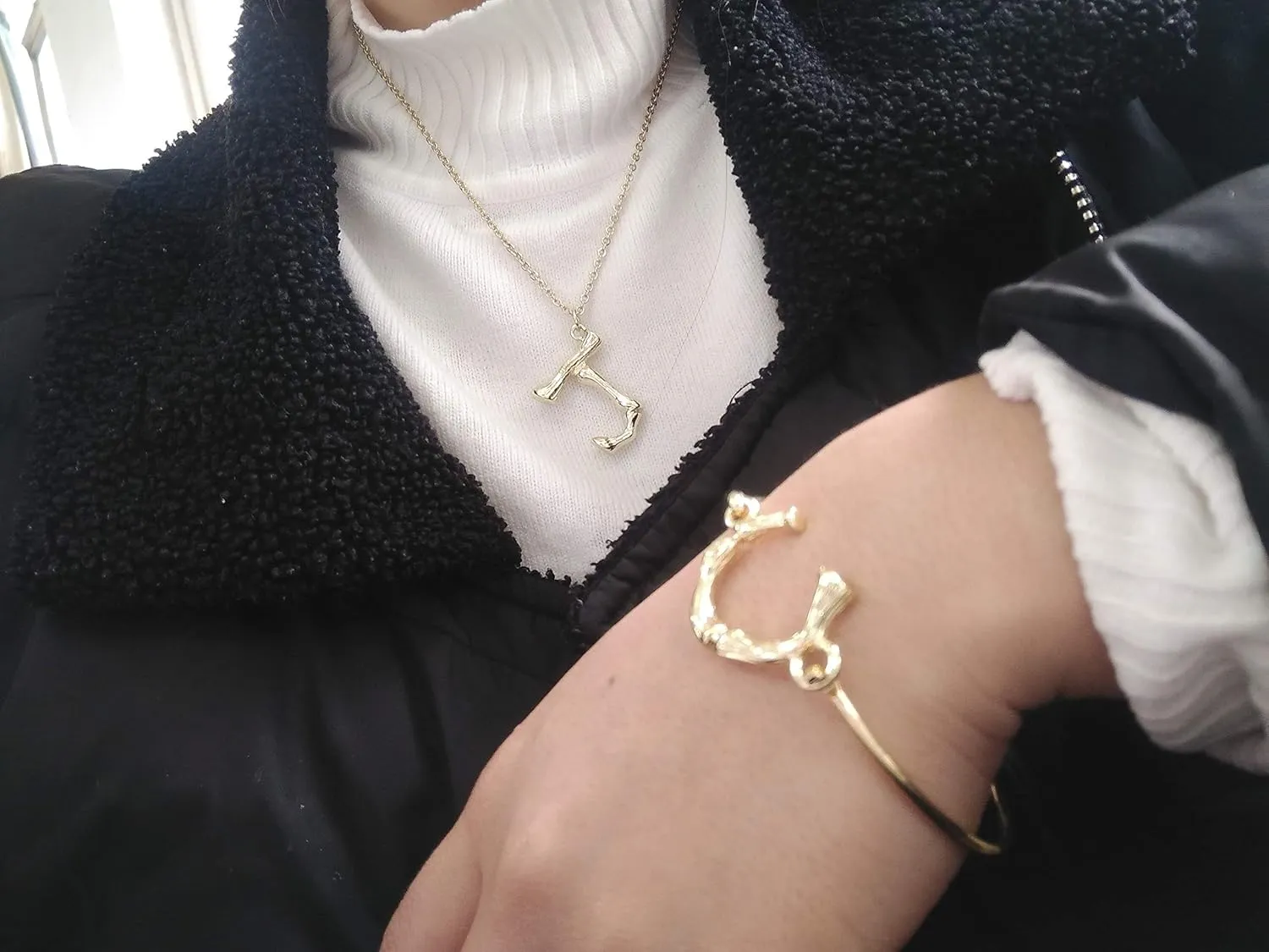 Gold Big Bamboo Initial Letters Boho Statement Necklace Women's Fashion Initial Necklace