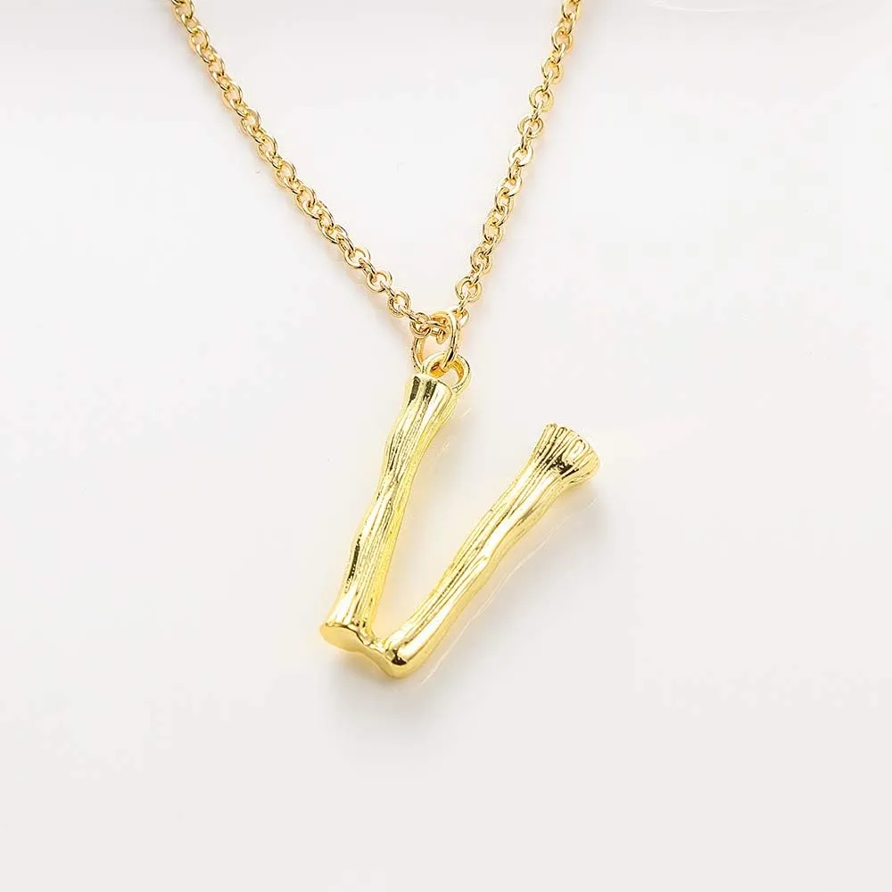 Gold Big Bamboo Initial Letters Boho Statement Necklace Women's Fashion Initial Necklace