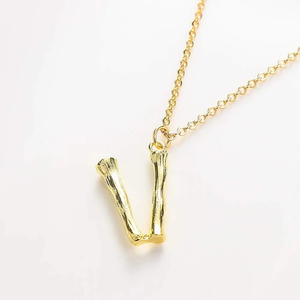 Gold Big Bamboo Initial Letters Boho Statement Necklace Women's Fashion Initial Necklace