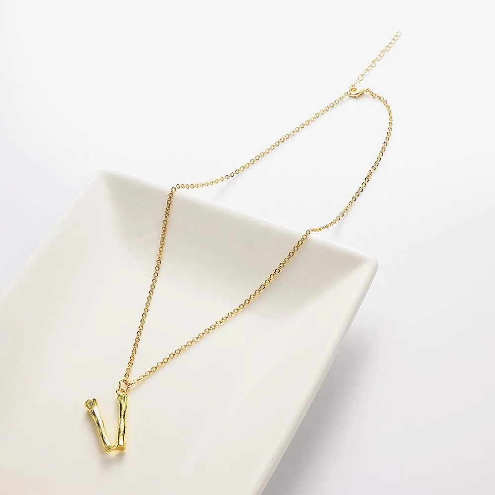 Gold Big Bamboo Initial Letters Boho Statement Necklace Women's Fashion Initial Necklace