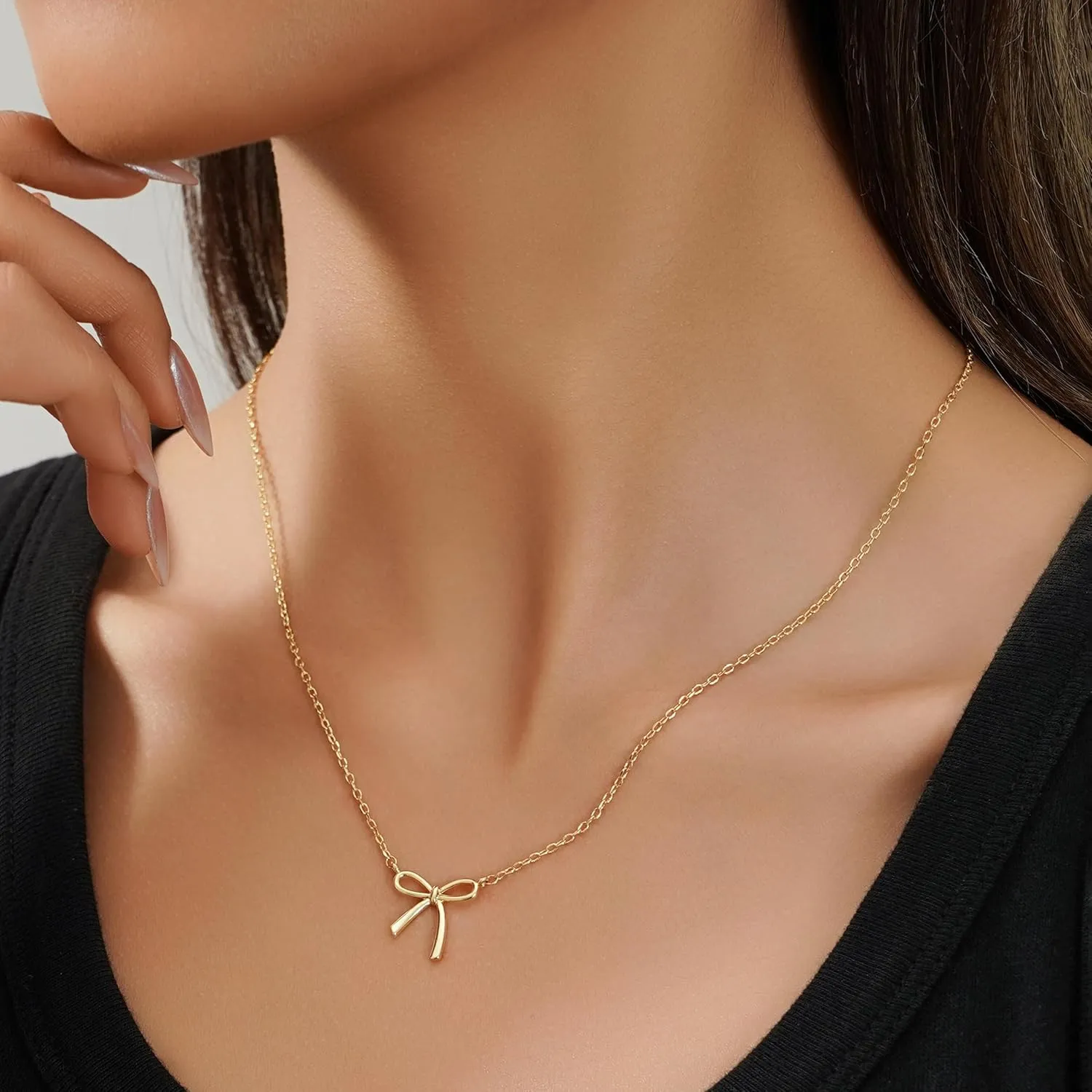 Gold Bow Necklace Dainty Gold Necklaces for Women Non Tarnish Waterproof 14K Gold Simple Choker Necklaces Tiny Small Bow Pendant Necklaces Trendy Women Jewelry
