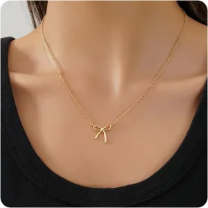 Gold Bow Necklace Dainty Gold Necklaces for Women Non Tarnish Waterproof 14K Gold Simple Choker Necklaces Tiny Small Bow Pendant Necklaces Trendy Women Jewelry