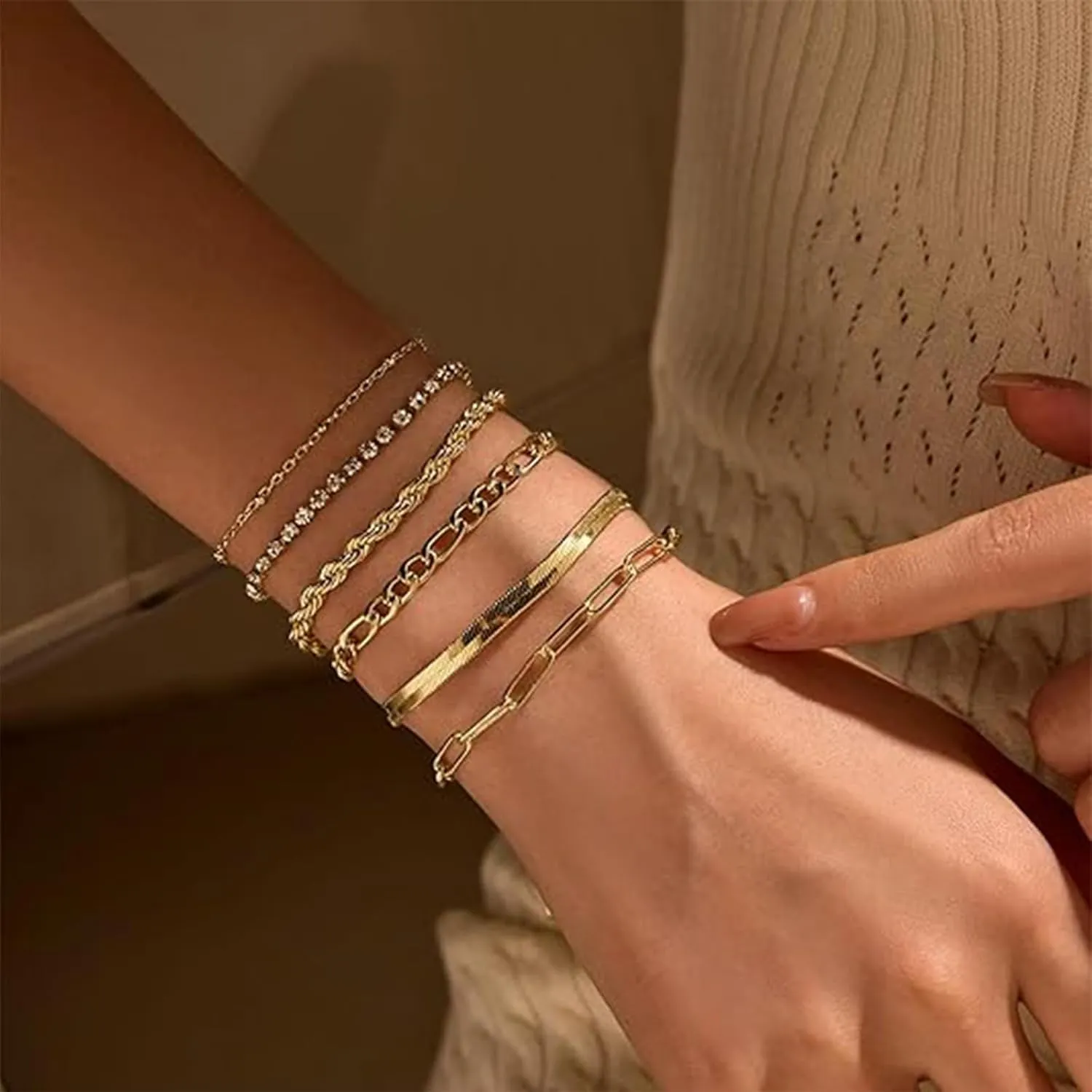 Gold Bracelet Stack for Women Gold/Silver Bracelets for Women Waterproof 14K Gold Jewelry Sets for Women Trendy Thin Dainty Stackable Cuban Link Paperclip Chain Bracelet Gifts for Christmas