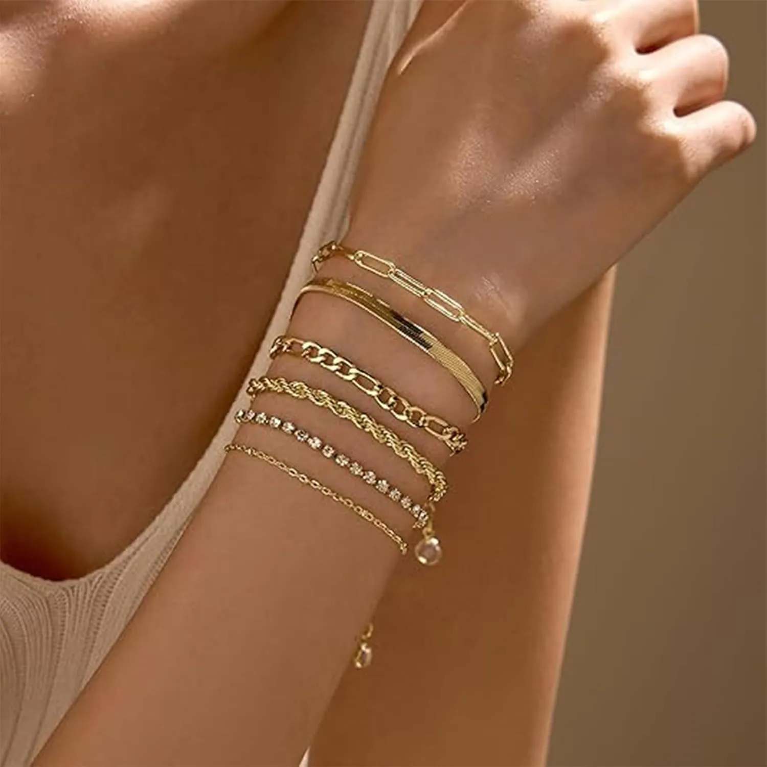 Gold Bracelet Stack for Women Gold/Silver Bracelets for Women Waterproof 14K Gold Jewelry Sets for Women Trendy Thin Dainty Stackable Cuban Link Paperclip Chain Bracelet Gifts for Christmas