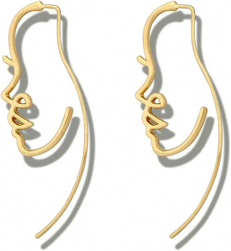 Gold Characte Profile Earrings Women Tribal Abstract Face Threader Earrings Artsy Earrings Statement