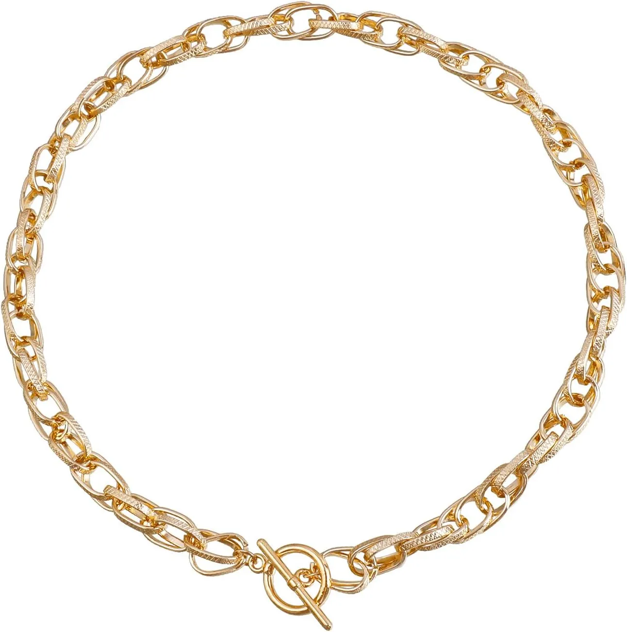 Gold Chunky Necklace Vintage Clasp Toggle Necklaces Paper Clip Link Chain Pearl Choker Necklace Cuban Choker Toggle Bar Clasp Necklaces for Women