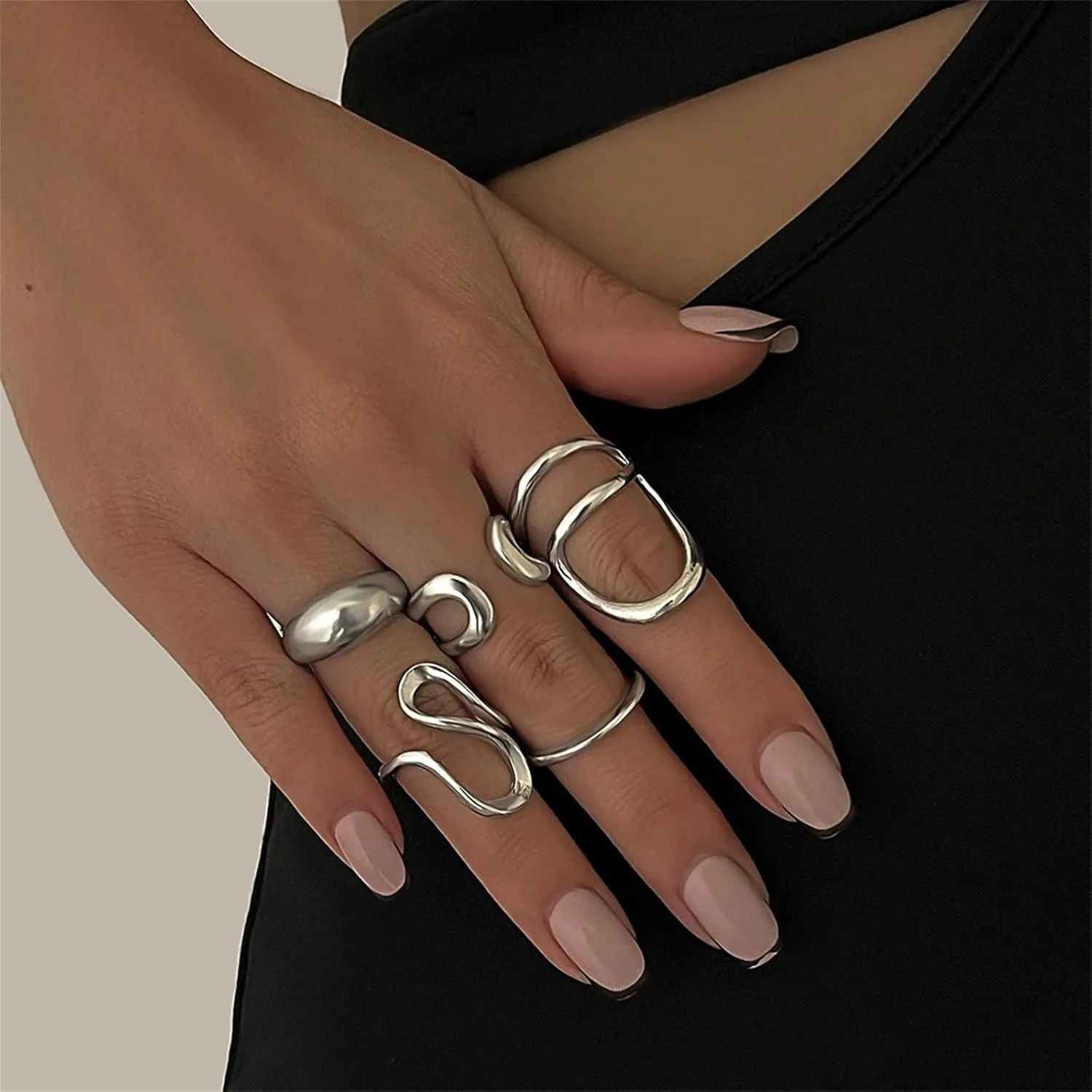 Gold Chunky Stackable Rings Set for Women Minimalist Open Stacking Irregular Dome Knuckle Ring Pack Adjustable Chunky Round Dome Rings Set Statement Jewelry