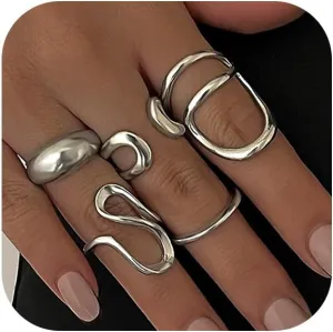 Gold Chunky Stackable Rings Set for Women Minimalist Open Stacking Irregular Dome Knuckle Ring Pack Adjustable Chunky Round Dome Rings Set Statement Jewelry