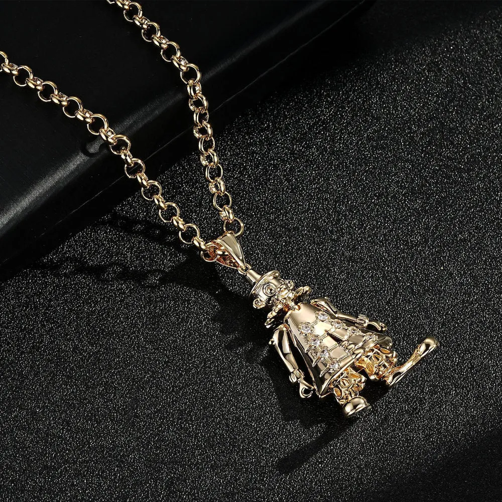 Gold Clown Pendant Clear Stones 22 Inch 4mm Belcher Chain