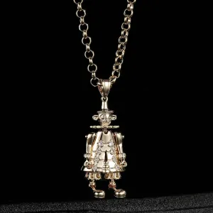 Gold Clown Pendant Clear Stones 22 Inch 4mm Belcher Chain