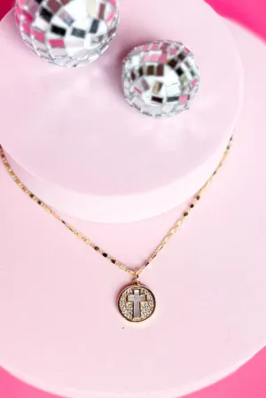 Gold Coin Cross Necklace
