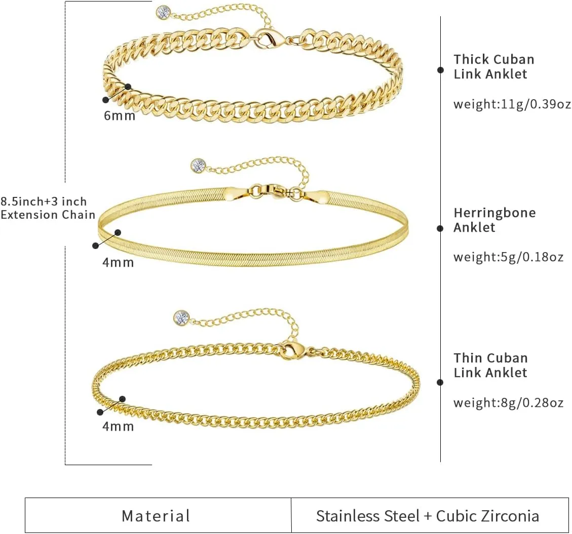Gold Color Anklet for Women, Stackable Stainless Steel Anklets for Women Waterproof Chain Link Anklet Jewelry Gift