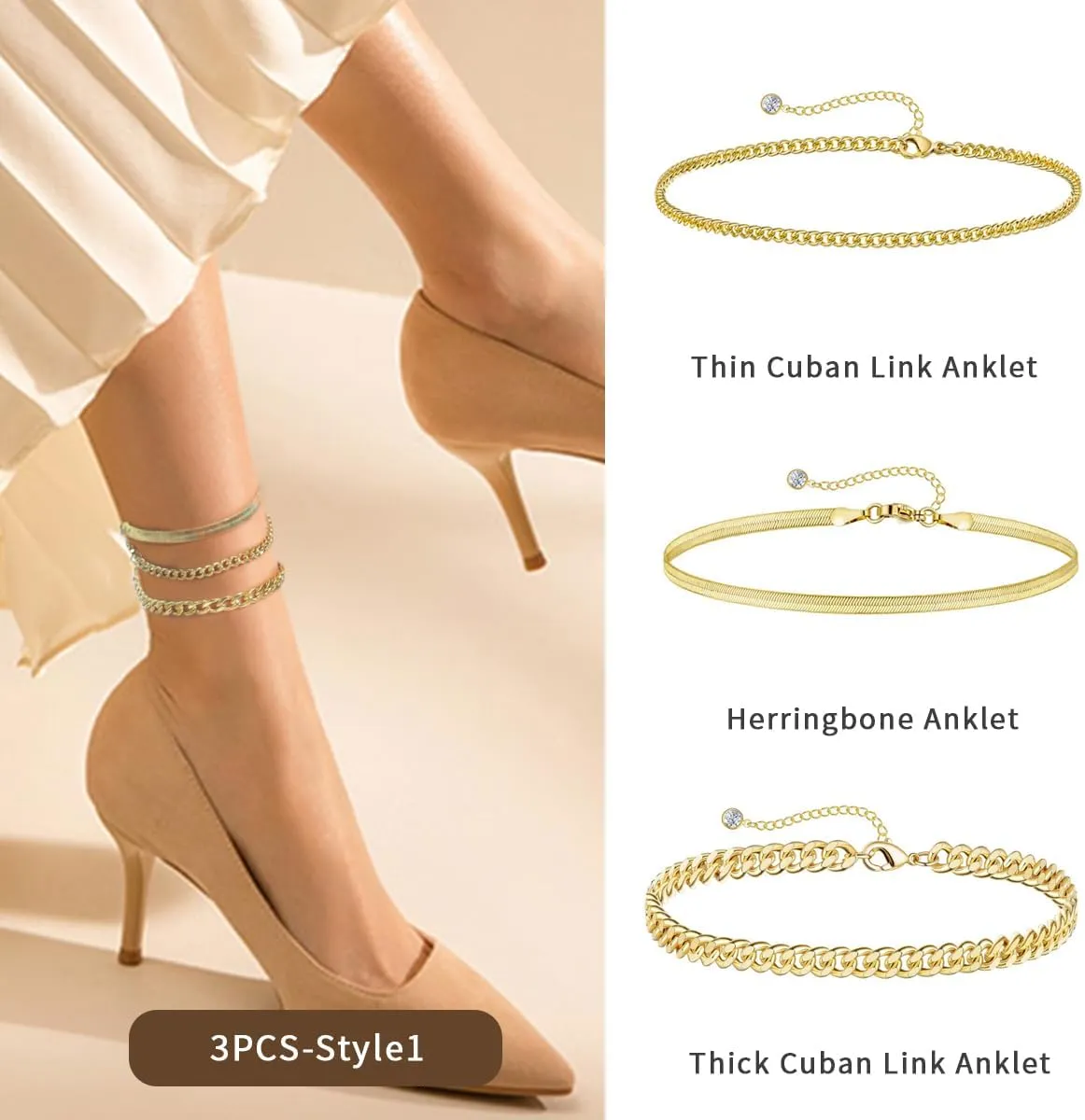 Gold Color Anklet for Women, Stackable Stainless Steel Anklets for Women Waterproof Chain Link Anklet Jewelry Gift