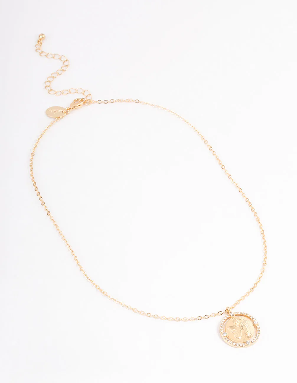 Gold Diamante Butterfly Disc Necklace