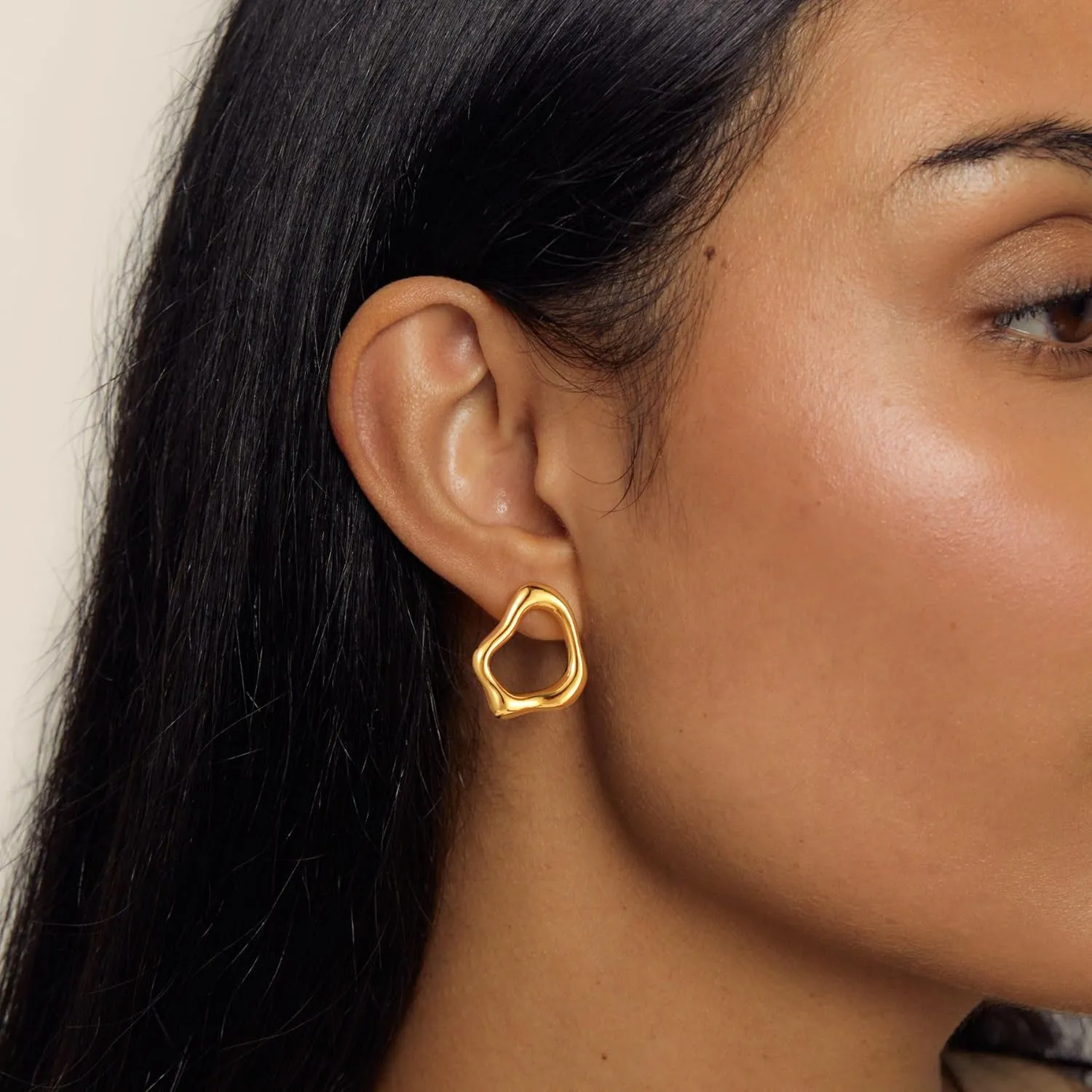 Gold Earrings for Women, Large Open Earrings 14K Gold Plated Smiple Hypoallergenic Trendy Statement Dangle Earrings Gold Dainty Geometric Rectangle Drop Stud Earrings Piercing Jewelry