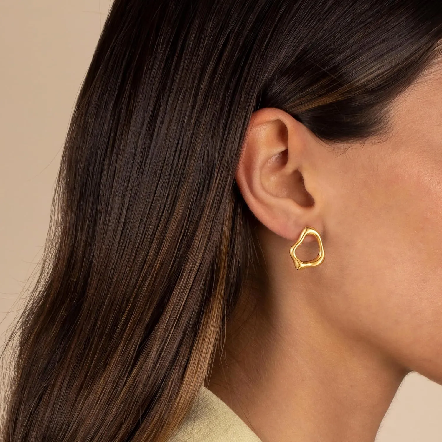 Gold Earrings for Women, Large Open Earrings 14K Gold Plated Smiple Hypoallergenic Trendy Statement Dangle Earrings Gold Dainty Geometric Rectangle Drop Stud Earrings Piercing Jewelry