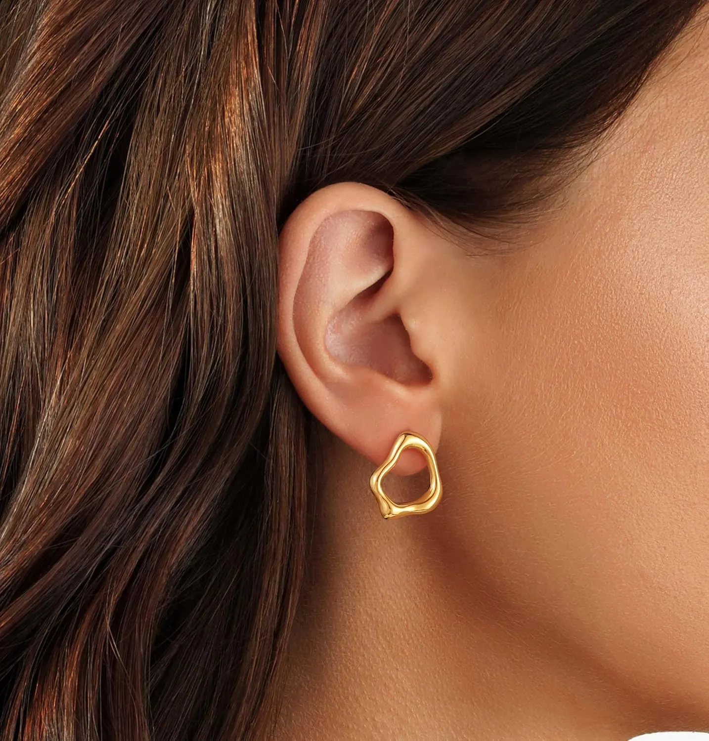 Gold Earrings for Women, Large Open Earrings 14K Gold Plated Smiple Hypoallergenic Trendy Statement Dangle Earrings Gold Dainty Geometric Rectangle Drop Stud Earrings Piercing Jewelry
