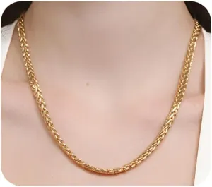 Gold Flat Chain Necklace for Women Men Chunky Wheat Chain Choker Necklace Bold Punk Rock Statement Necklace for Couple